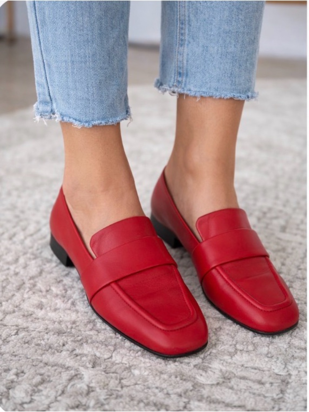 Zara Red Leather Penny Loafers